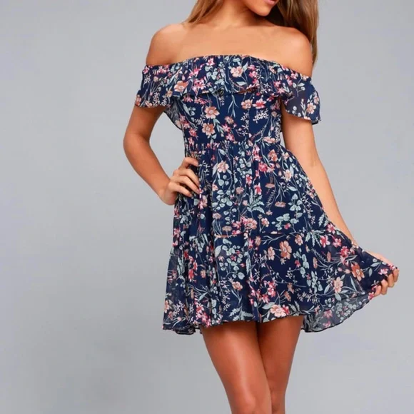 princess polly baby blue dress Lulus | Dresses | Navy Blue Floral Print Offtheshoulder Dress